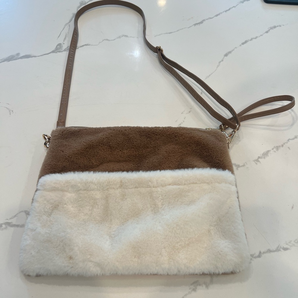 Sprigs Brand Elegant Two-Tone Faux Fur Crossbody Bag